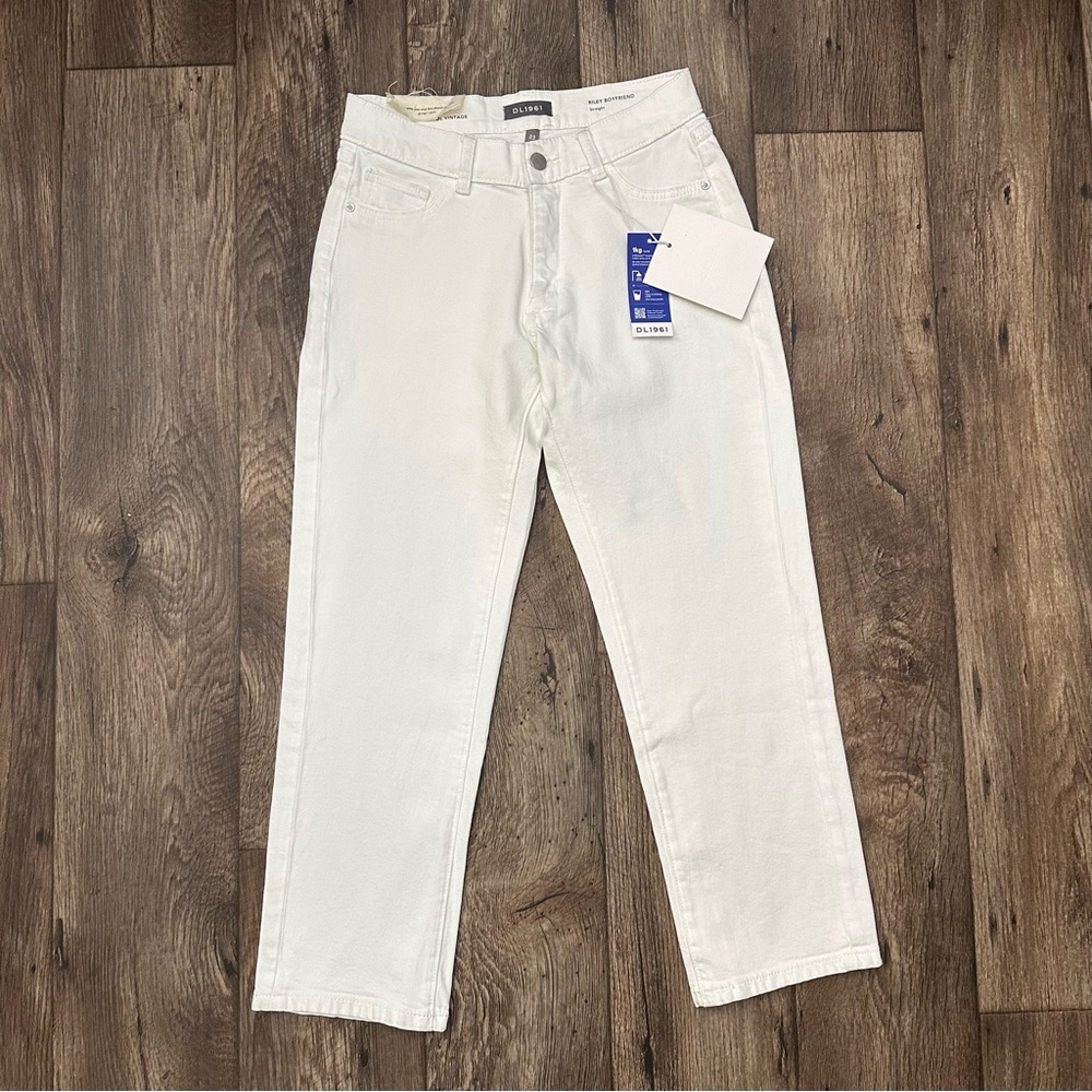 DL1961 Riley Boyfriend Straight White Denim Jeans Size 23